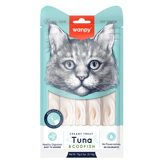 Petisco para gatos Wanpy Creamy Sabor Atum e Bacalhau 70g