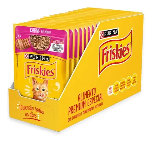 Kit C/ 15 Un Sache Para Gatos Friskies Carne Ao Molho