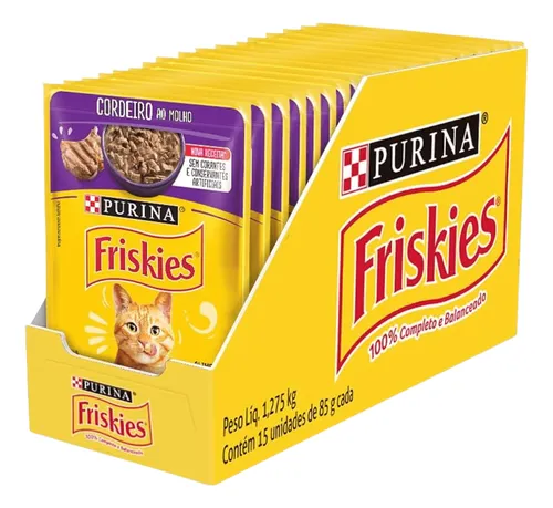 Kit 15 Friskies Sachês Para Gatos Adultos Sabor Cordeiro 85g
