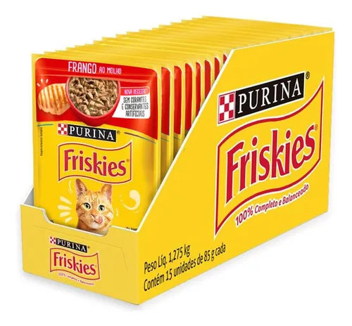 Kit 15 Friskies Sachês Para Gatos Sabor Frango ao molho 85g