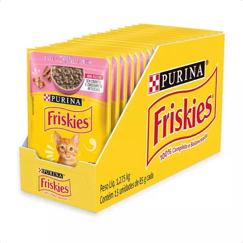 Kit 15 Friskies Sachês Para Gatos Filhotes Sabor Carne 85g