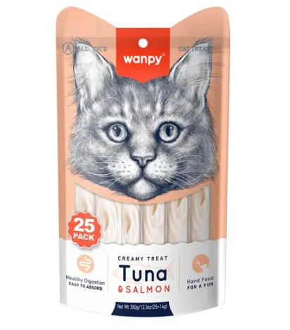 PETISCO GATO WANPY CREAMY ATUM E SALMAO PCT 14GX25P 350g