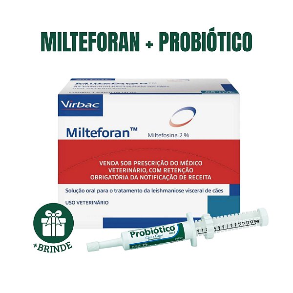 Kit Milteforan + Probiótico Vetnil + BRINDE E FRETE GRÁTIS