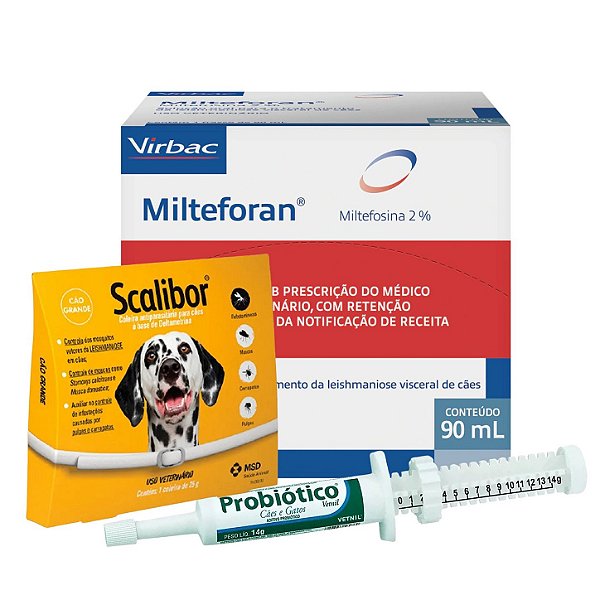 Combo Milteforan Virbac + Coleira Scalibor + Probiótico Vetnil
