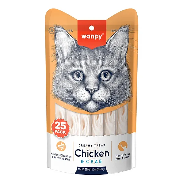 Petisco para gato Wanpy Creamy Frango e Carangueijo 14gx25 350g
