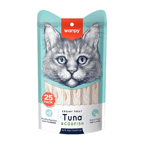 Petisco para gato Wanpy Creamy Atum e Bacalhau 14gx25 350g