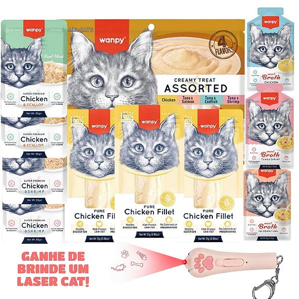 Kit Petiscos Wanpy para gatos 11 itens + brinde laser cat