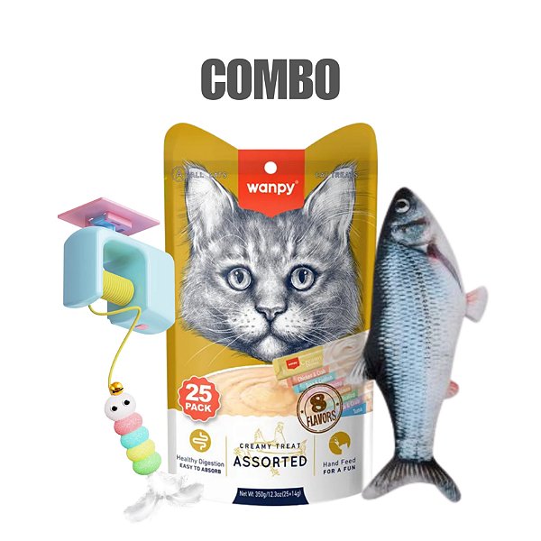 Kit  para Gatos 2 brinquedos + Petisco Wanpy 350g