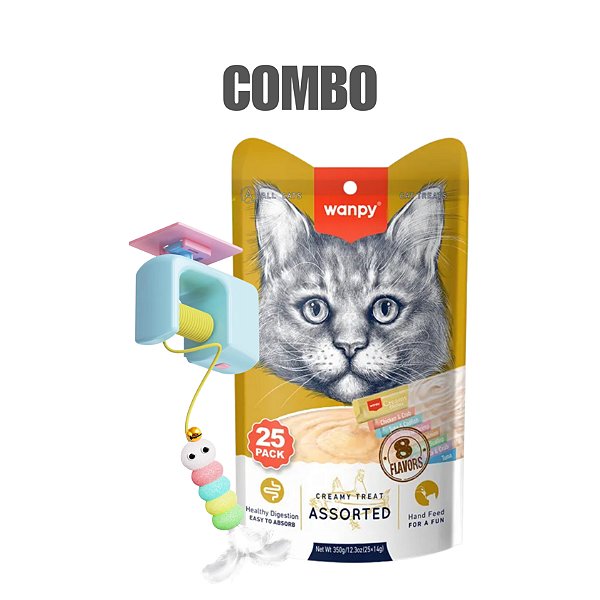 Combo Petisco Wanpy 350g Sabores Sortidos + brinquedo interativo de pendurar