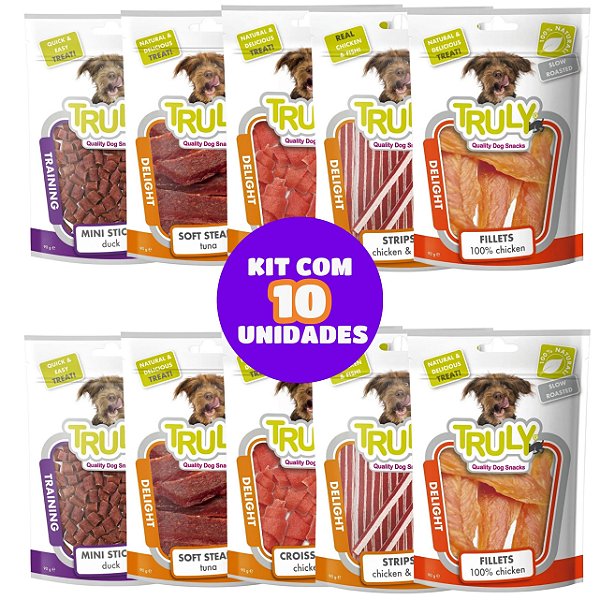 Combo 10 unidades Petisco Truly cães Sabores Variados 90g