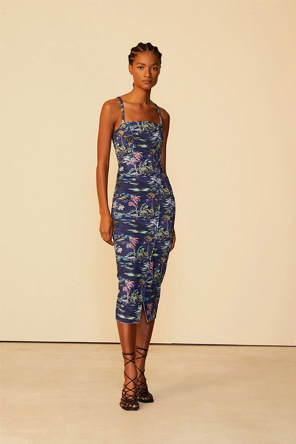 VESTIDO BANDAGEM PAISAGEM CABANA AZUL ANIMALE