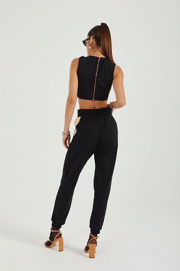 CALÇA MOLETINHO CANELADO PRETO COLCCI