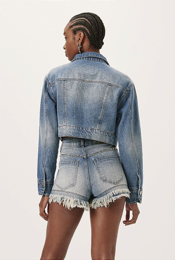 JAQUETA JEANS SLIM COM SPIKES