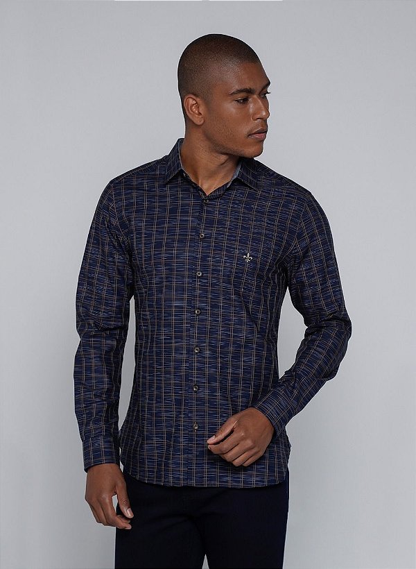 CAMISA ML COMFORT XADREZ  MARROM