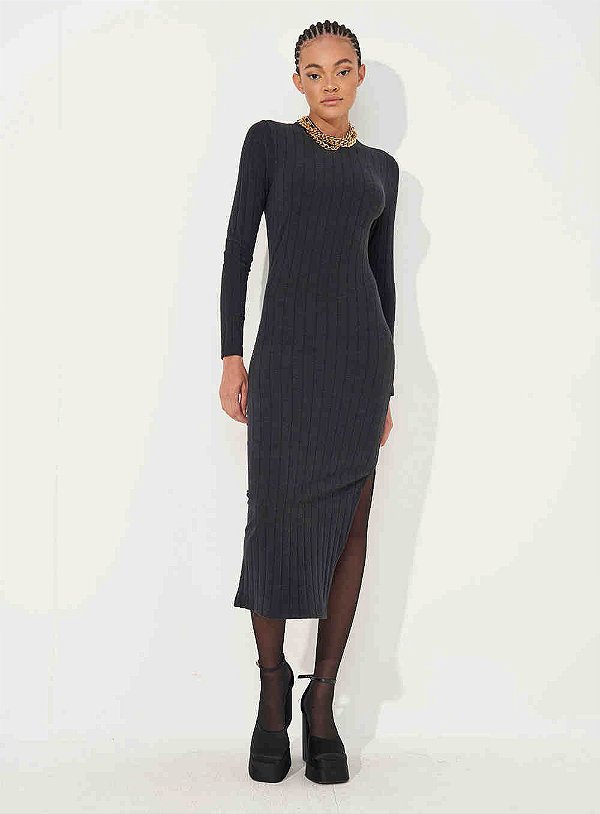 VESTIDO CANELADO PRETO COLCCI