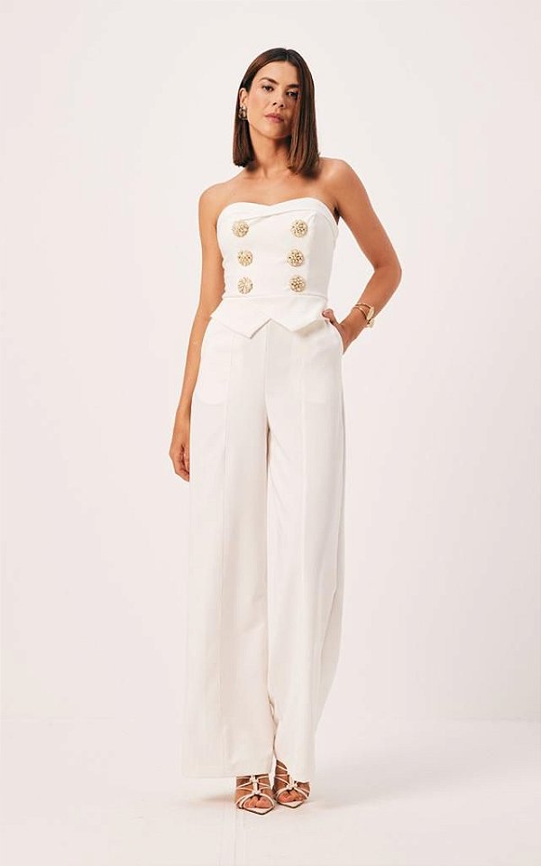 MACACÃO CORSET C/ BOTÃO DE PEROLA OFF-WHITE DIMY