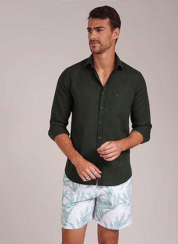 CAMISA COMFORT FIO TINTO VERDE ESCURO INDIVIDUAL
