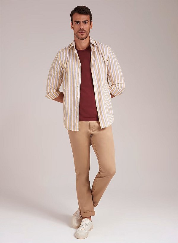 CAMISA COMFORT FIO TINTO BRANCO INDIVIDUAL