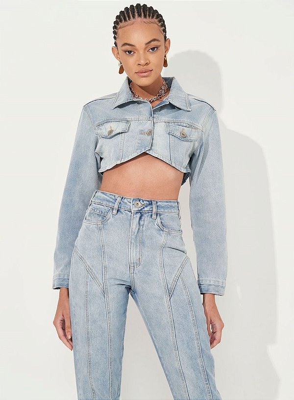 JAQUETA JEANS CROPPED INDIGO COLCCI