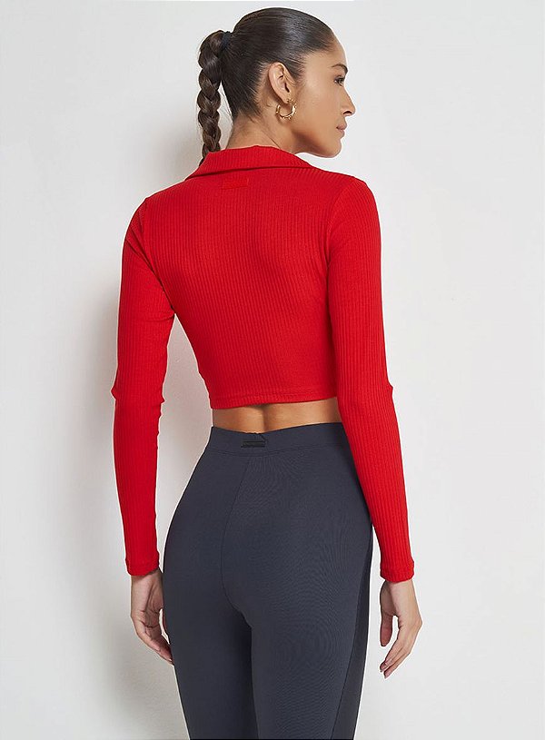 BLUSA CANELADA GOLA POLO VERMELHO COLCCI