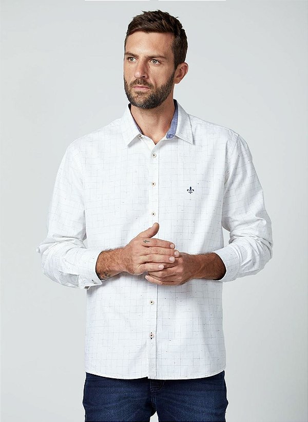 CAMISA SLIM SPACE DYE OFF WHITE DUDALINA