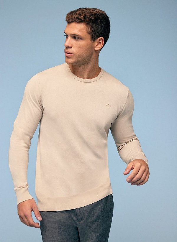 TRICOT ESSENTIALS GOLA CARECA BEGE CLARO DUDALINA