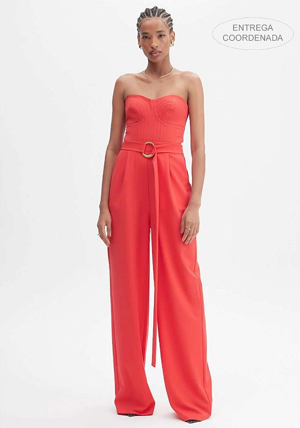 MACACÃO LONGO WIDE LEG VERMELHO LANÇA PERFUME