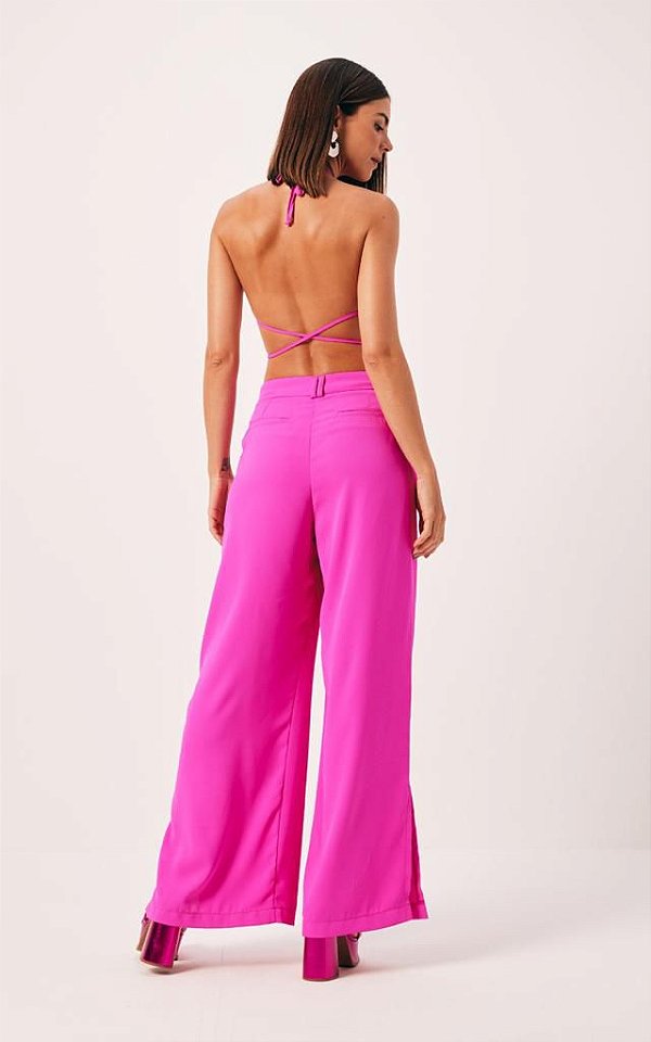 CALÇA WIDE LEG ALFAIATARIA MAGENTA NEON DIMY