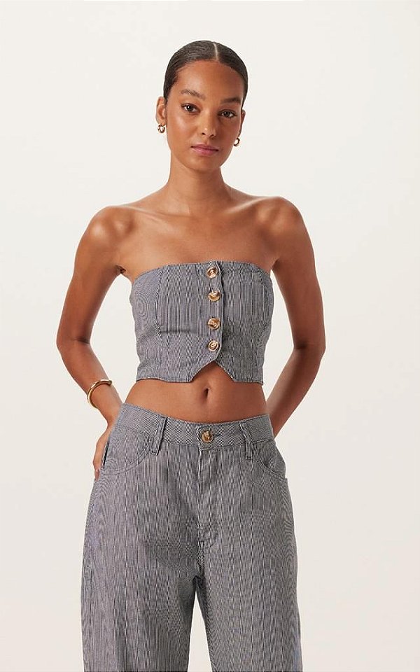 TOP TOMARA QUE CAIA JEANS COM LISTRAS DIMY