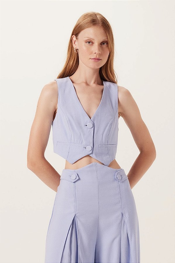 COLETE ALFAIATARIA CROPPED AZUL NUVEM DIMY