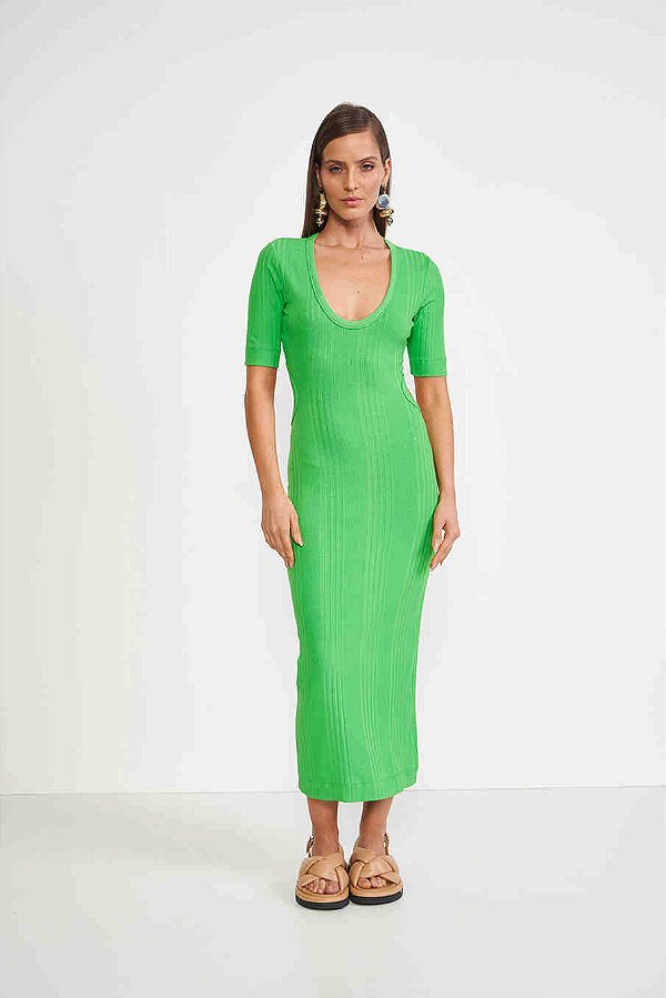 VESTIDO CANELADO VERDE VEGAN COLCCI