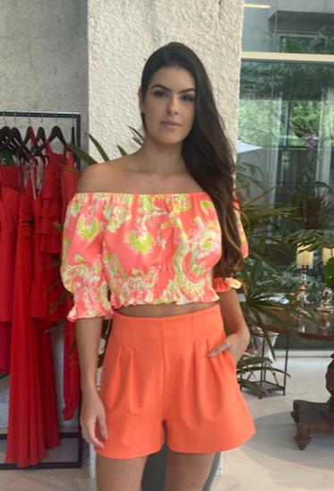 BLUSA OMBRO A OMBRO ESTAMPADA LANÇA PERFUME