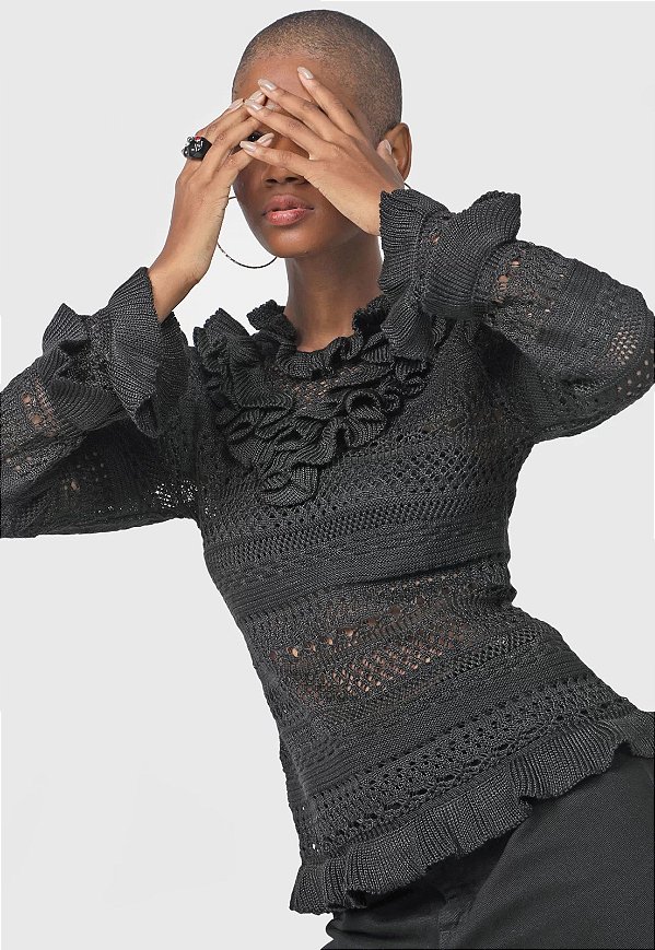 BLUSA MANGA LONGA PRETO LANÇA PERFUME