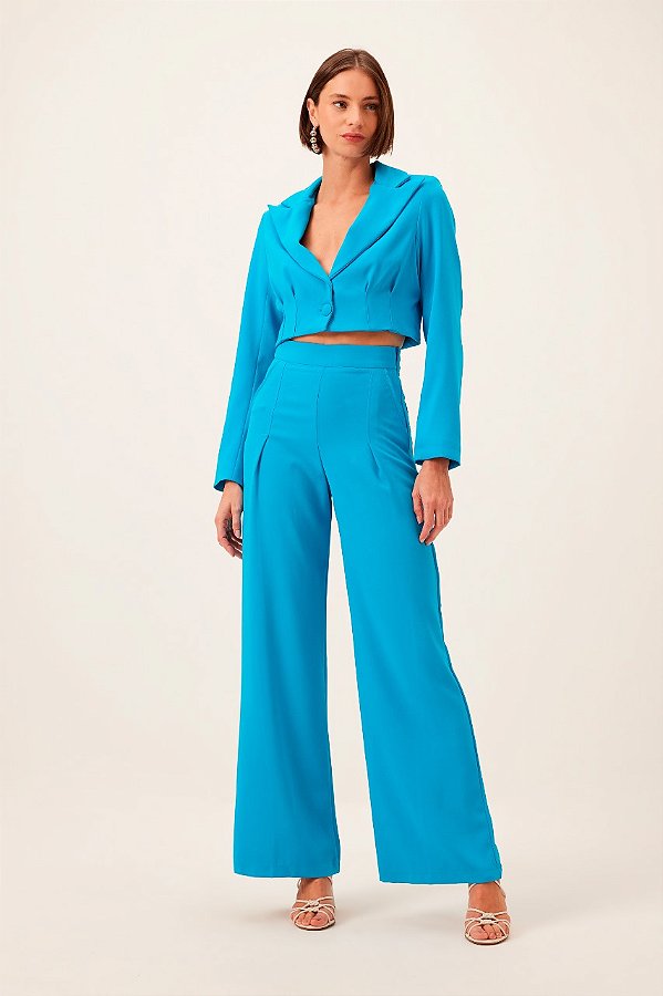CALCA PANTALONA COM PREGAS AZUL MAR DIMY