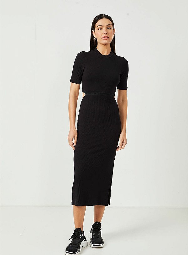 VESTIDO CANELADO  PRETO COLCCI