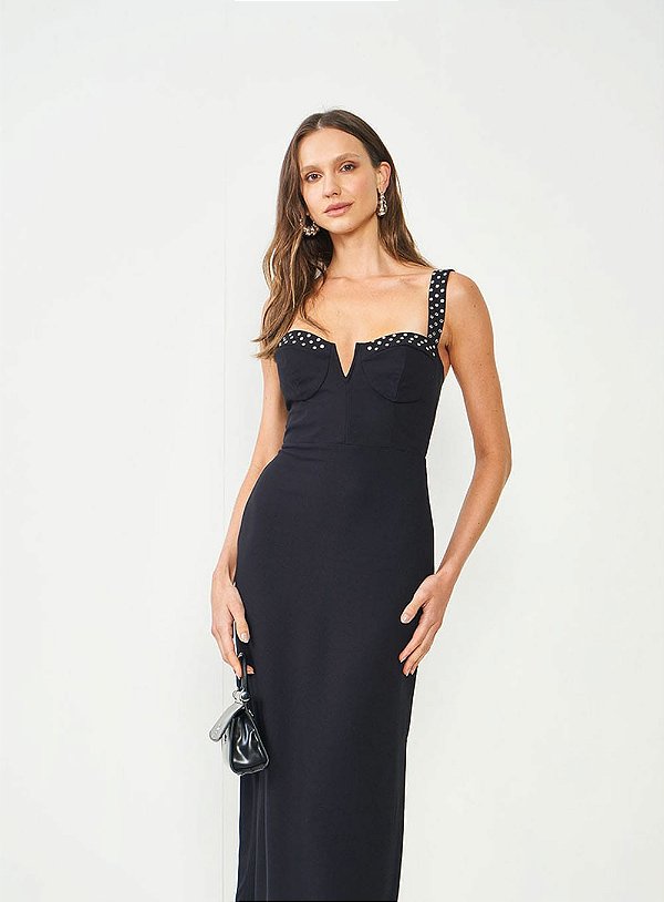 VESTIDO COM APLICACAO PRETO - COLCCI