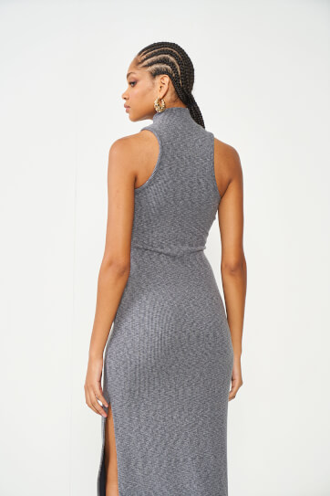 VESTIDO CANELADO  PRETO MESCLADO COLCCI