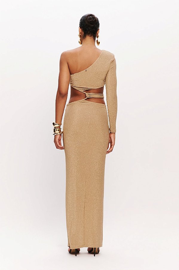 VESTIDO ASSIMETRICO C/ REGULAGEM BEGE AMENDOA DIMY