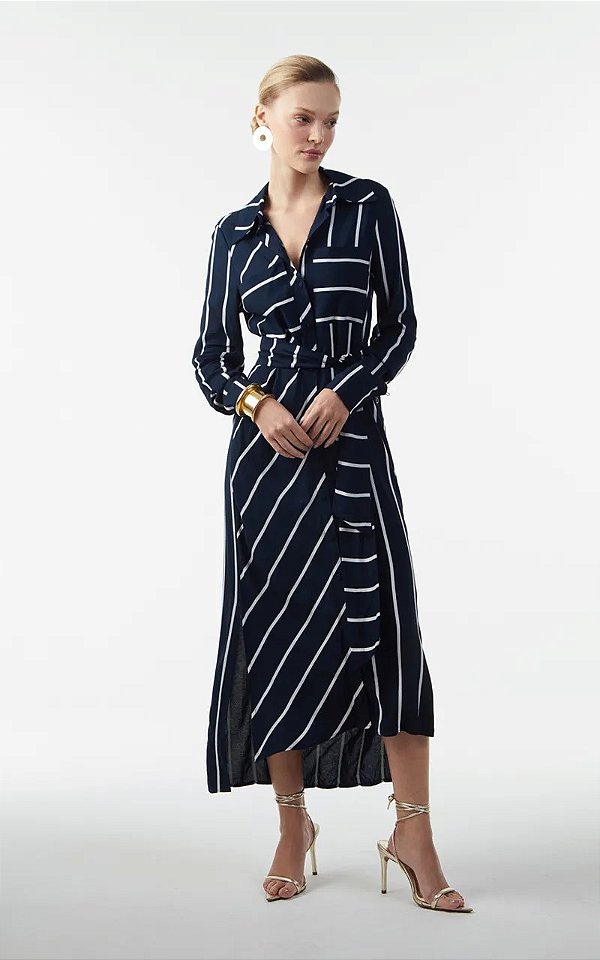 CHEMISE MIDI LISTRADO AZUL MARINHO DIMY