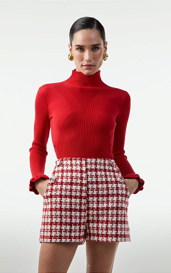 BLUSA TRICOT GOLA ALTA COM BABADO DIMY BLT33487
