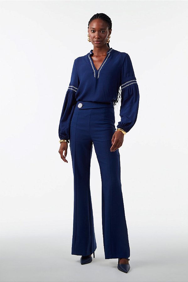 BLUSA COM BORDADO E PREGAS DIMY