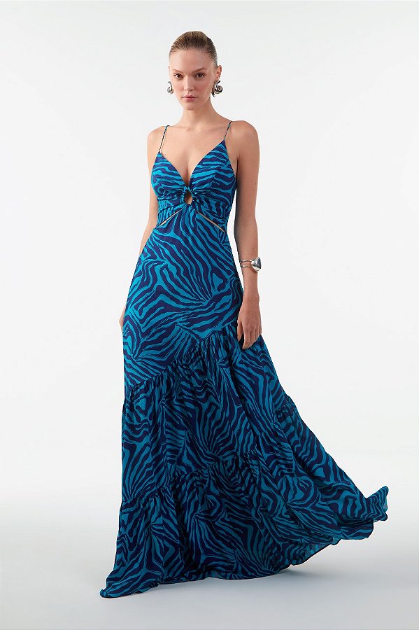 VESTIDO LONGO COM SAIA EM CAMADAS DIMY