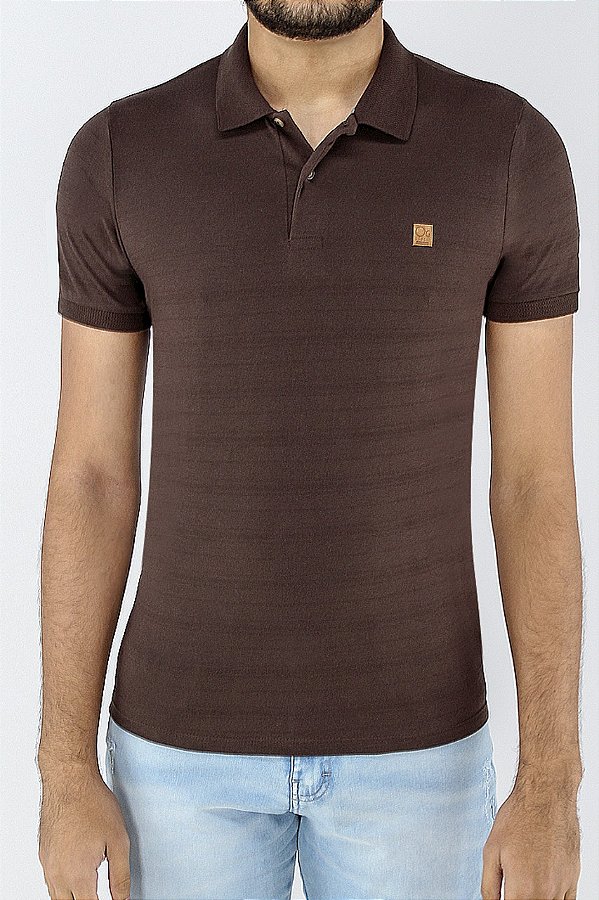 POLO MC CASUAL SLIM MALHA MARROM OGOCHI