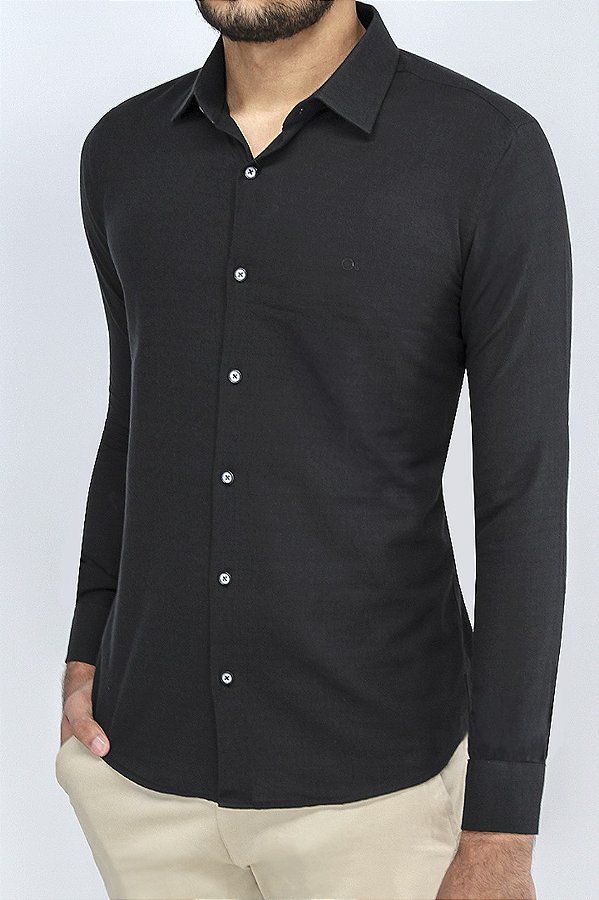CAMISA ML CASUAL SLIM VOAL MAQ PRETO OGOCHI
