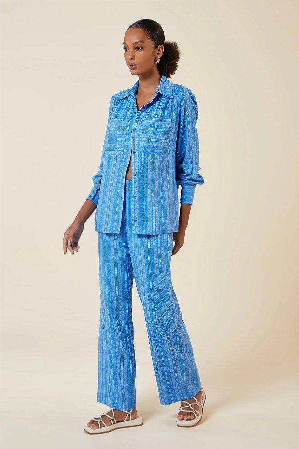 CAMISA MIX LISTRAS AZULEJO / BRANCO MY PLACE