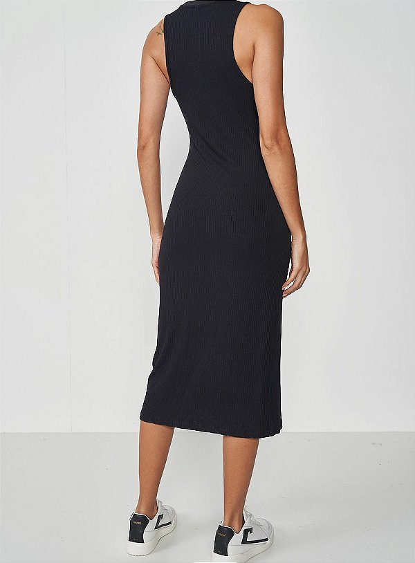 VESTIDO CANELADO  PRETO