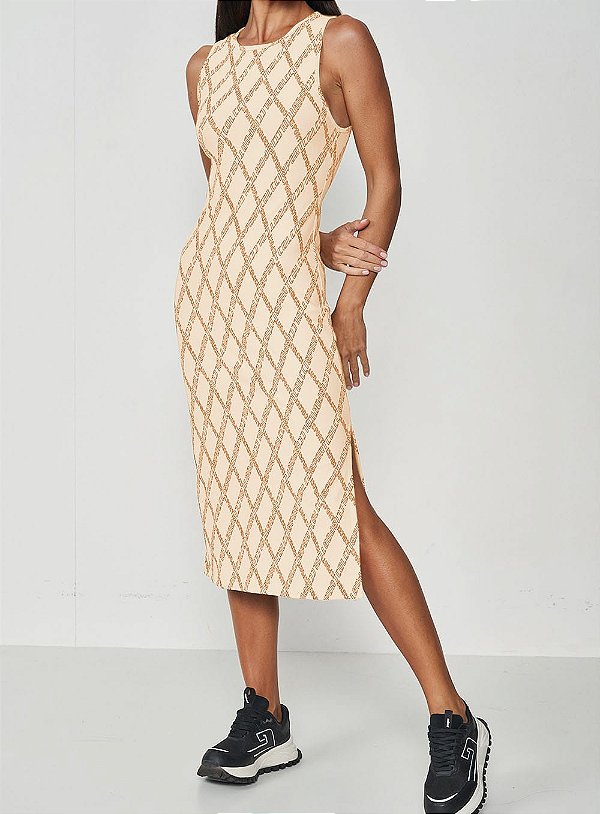 VESTIDO JACQUARD BEGE/PRETO COLCCI