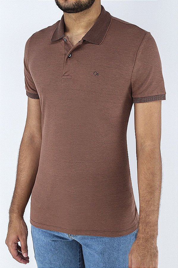 POLO MC CASUAL SLIM PQ  OGOCHI MARROM