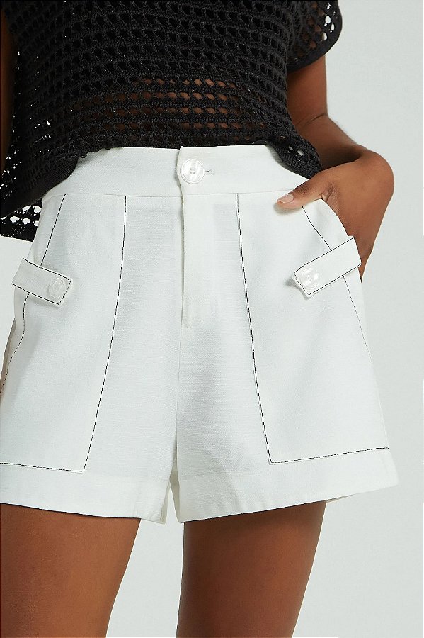 SHORT PESPONTOS BRANCO / PRETO MY PLACE