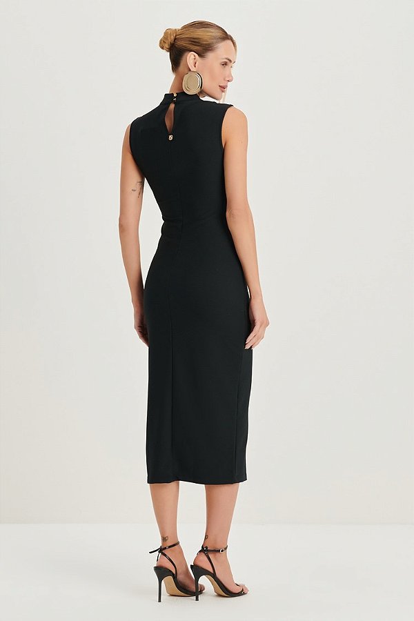 VESTIDO SUPER MIDI COM BOTOES LATERAIS PRETO - DIMY